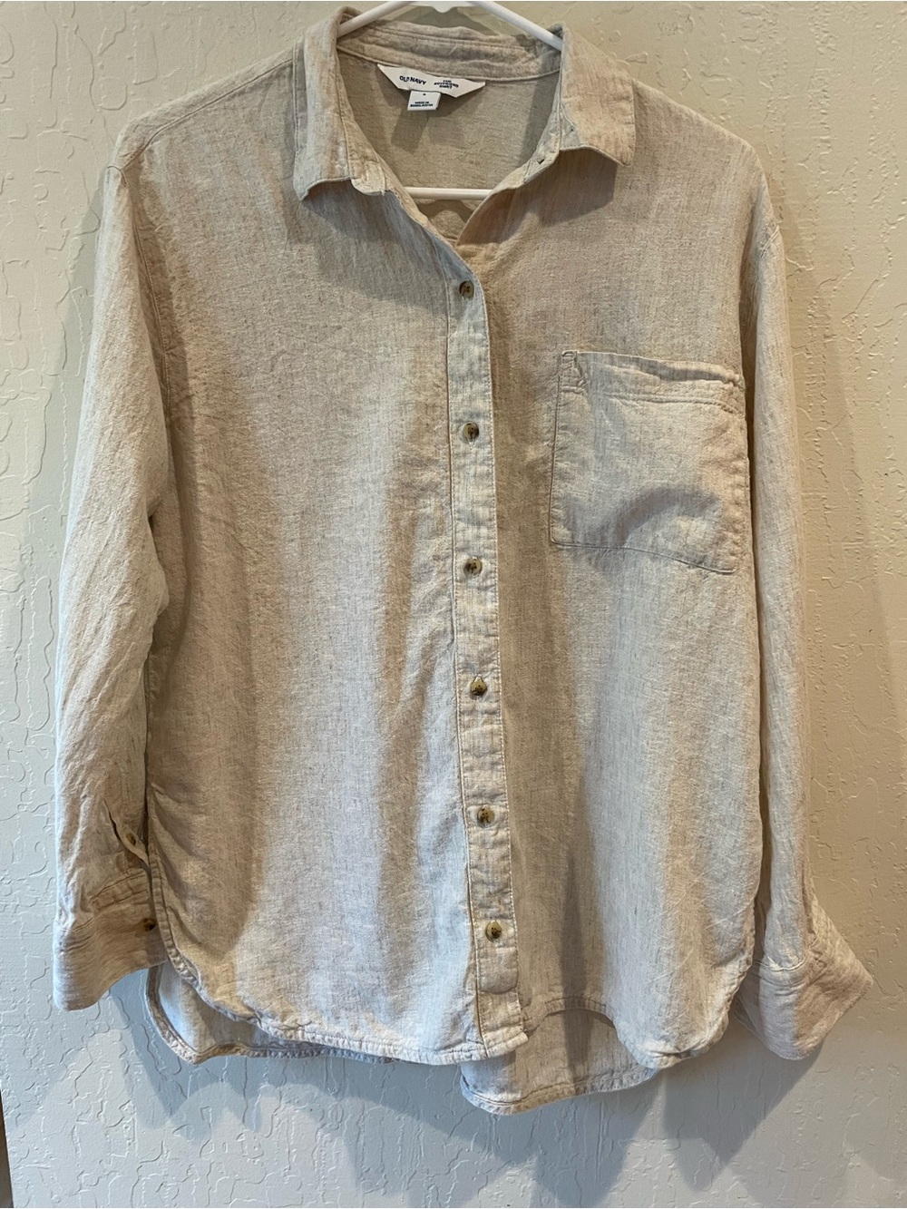 Old Navy The Boyfriend Shirt Natural Beige Linen Blend Button Down Oversized S